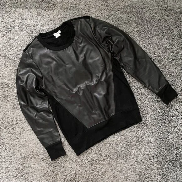 Helmut Lang Leather and Wool Pullover Sweater - Picture 2 of 5